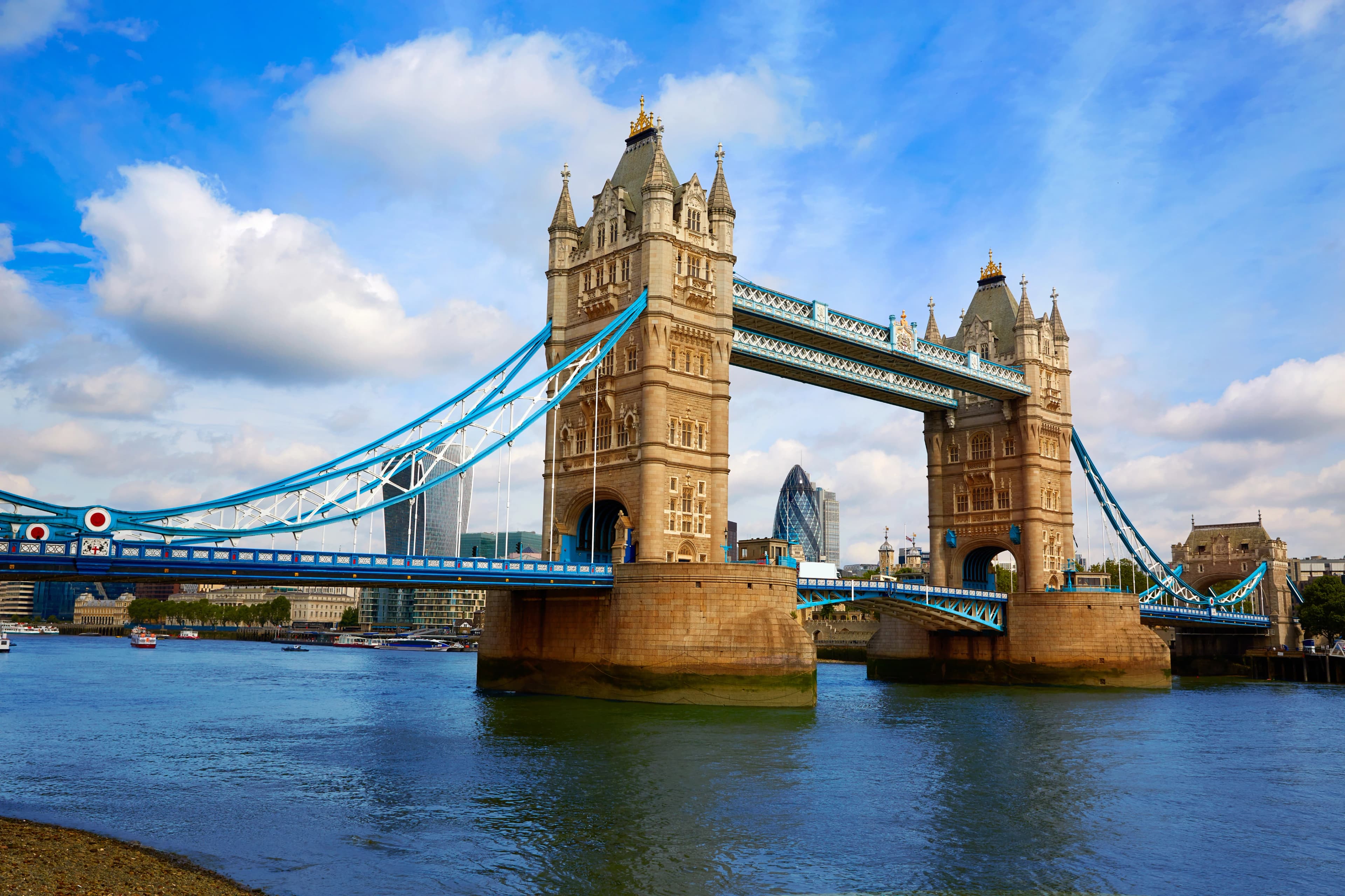London reflected in water under a clear sky