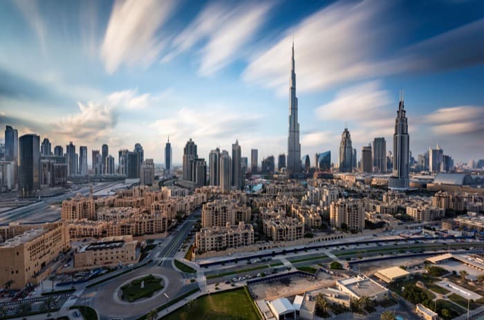 Dubai skyline in the United Arab Emirates